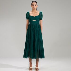 Self Portrait Green Chiffon Midi Dress Unworn Tags Still On